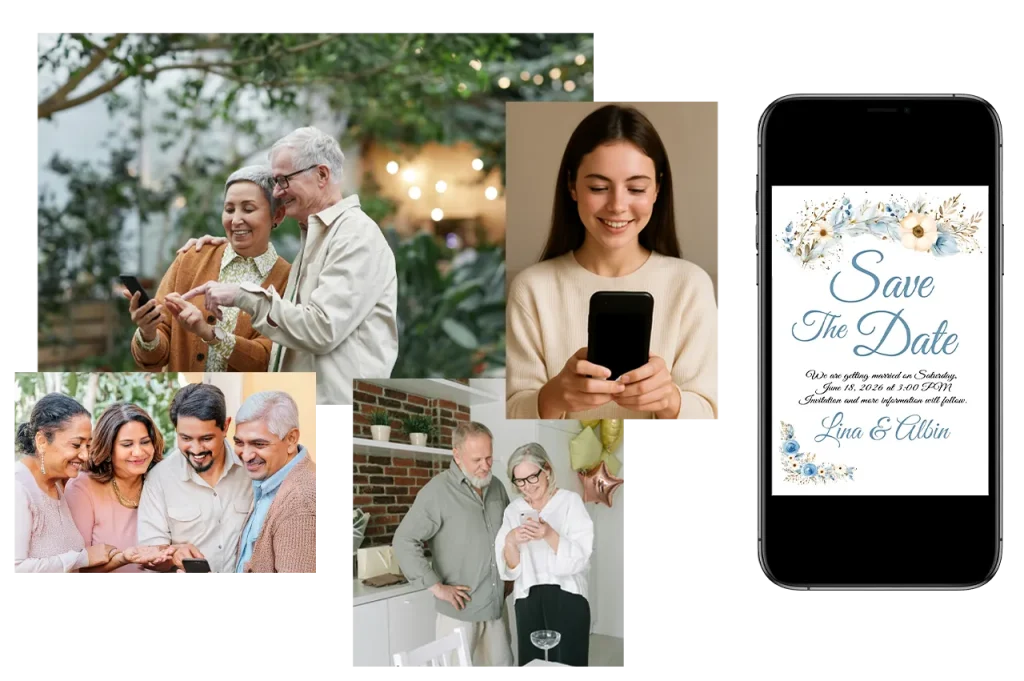 Skicka digitala inbjudningskort och gratulationskort via SMS och e-post.