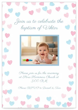 Digital Baptism invitation Card soft heart