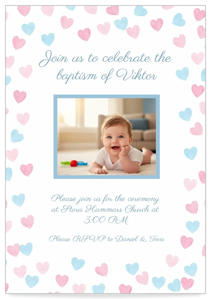 Digital Baptism invitation Card soft heart