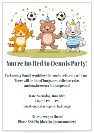 Digital Invitation card children's party theme football
