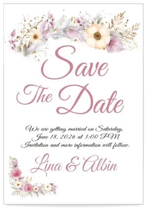 Digital Save the Date invitation Card Floral Celebration Pink