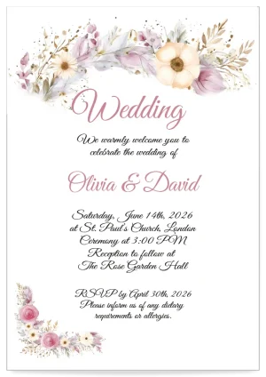 Digital Wedding invitation Card Floral Celebration pink