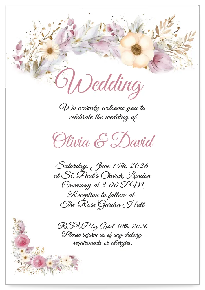 Digital Wedding invitation Card Floral Celebration pink
