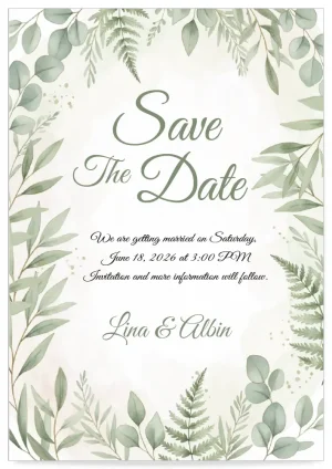 Digital Save the Date invitation Card template olive