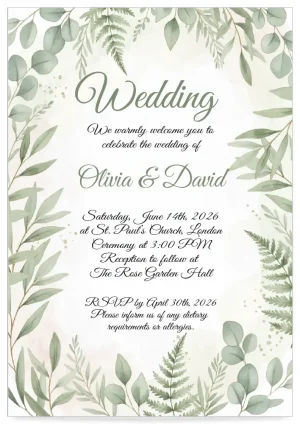 Digital Wedding invitation Card template olive