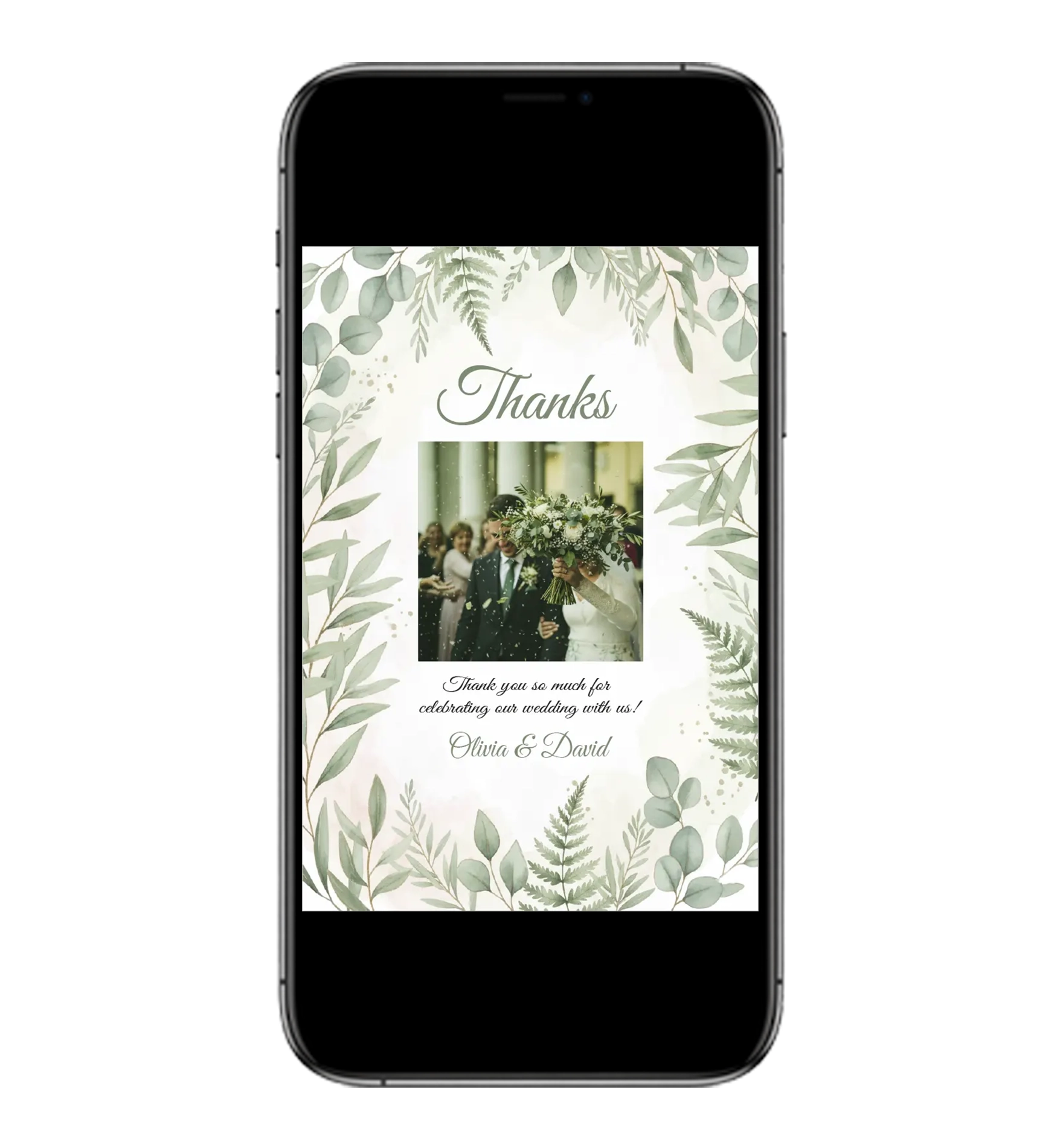 Digital thank you Card template olive for mobile and sms